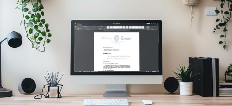 Stanowisko komputerowe z widoczną na ekranie formatką streszczenia